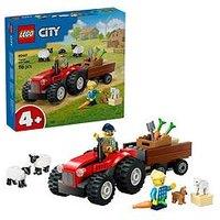 Lego City Red Farm Tractor With Trailer & Sheep 60461