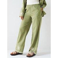 V By Very Sun Embroidered Trouser Co-Ord - Green