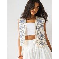 V By Very Embroidered Waistcoat - Cream