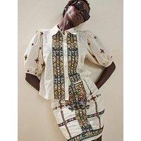 V By Very Embellished Panel Short Sleeve Blouse Co-Ord - Cream