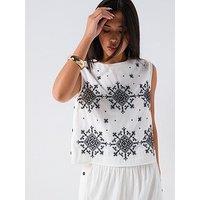 V By Very Sleeveless Embroidered Blouse Co-Ord - White