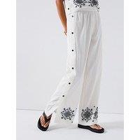 V By Very Embroidered Button Down Trouser Co-Ord - Cream