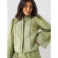 V By Very Embroidered Panel Shirt - Green