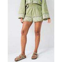 V By Very Embroidered Panel Shorts - Green