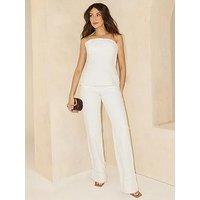 Michelle Keegan Fray Turn Up Denim Wide Leg Jean - White
