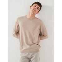 Mango Men'S 100% Merino Wool Long Sleeve Knitted Jumper- Beige