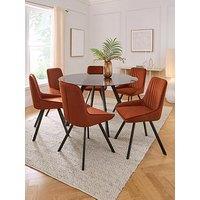 Very Home Marlow 130 Cm Black Round Dining Table + 6 Marlow Rust Chairs