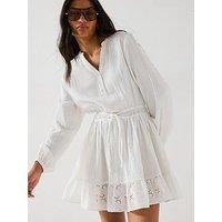 V By Very Broderie Frill Hem Mini Dress - White