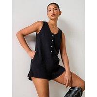 V By Very Cheesecloth Playsuit - Black