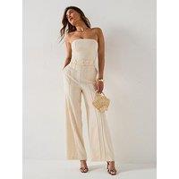V By Very Strapless Belted Jumpsuit - Cream