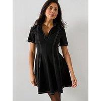 V By Very Bengaline Contrast Stitch Mini Dress - Black