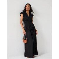 V By Very Shirred Waist Cotton Maxi Dress - Black