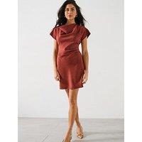 V By Very Draped Textured Mini Dress - Brown