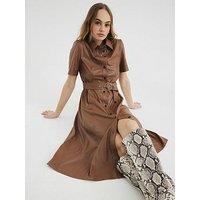 River Island Pu Shirt Midi Dress - Brown