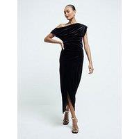 River Island Velvet Drape Midi Dress - Black