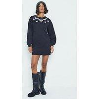 River Island Necklace Trim Sweat Dress - Black