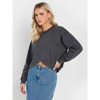 Pixiegirl Petite Acid Wash Cross Over Sweat - Grey