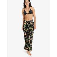 Roxy Womens Along The Beach Printed Pants Swim Coverup - Black