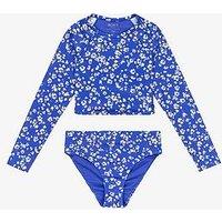 Roxy Girls Shadow Floral Crop Lycra Rashguard Set - Blue