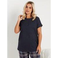 Yours Curve Placket Short Sleeve Pj Top - Blue