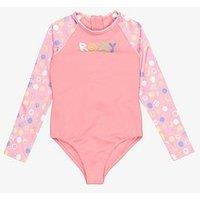 Roxy Girls Dot All-In-One Rashguard Swimsuit - Pink