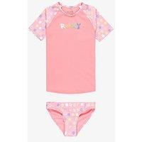 Roxy Girls Dot Short Sleeve Lycra Rashguard Set - Pink