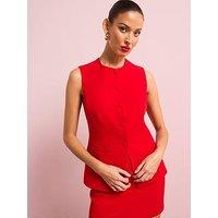 Style Cheat Round Neck Button Down Waistcoat - Red