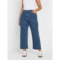 Yours Curve Wide Leg Crop Trouser - Blue