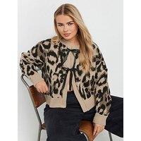 Yours Curve Leopard Satin Bow Cardigan - Brown