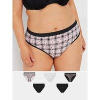 Yours Curve 5 Pack Stretch Star Check High Leg Briefs - Multi
