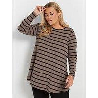 Yours Curve Long Sleeve Rib Swing T-Shirt - Brown