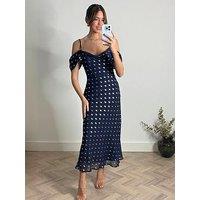 Style Cheat Strappy Spot Midi Dress - Navy