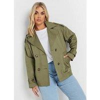 Yours Curve Short Trench Coat - Green