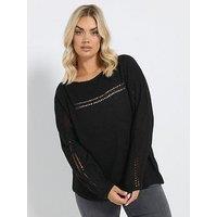 Yours Curve Black Knitted Pointelle Jumper - Ivory
