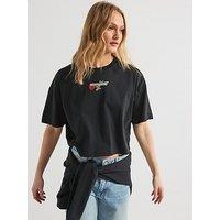 Converse Womens Tlmn V-Day Crop Over Sized T-Shirt - Black