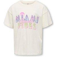 Only Kids Girls Miami Vibes Short Sleeve Tshirt - Cloud Dancer