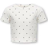 Only Kids Girls Heart Print Short Sleeve Tshirt - Cloud Dancer