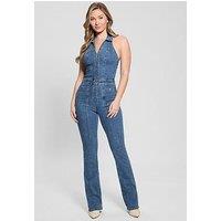 Guess Mia Halterneck Denim Jumpsuit - Blue