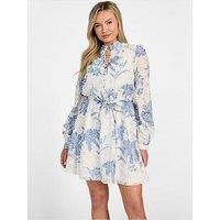 Guess Adlaide Long Sleeve Flare Dress - Floral Blue