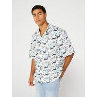 Hugo Blue Eligino Relaxed All Over Dog Print Short Sleeve Shirt - White