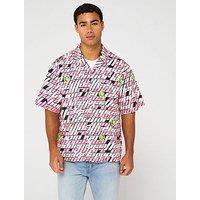 Hugo Blue Eligino Relaxed Global Logo Short Sleeve Shirt - Black/Pink