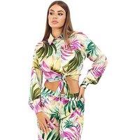 Guess Long Sleeve Cropped Satin Shirt - Green