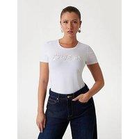 Guess Short Sleeve Logo Sequin T-Shirt - White