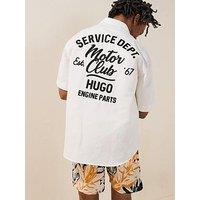 Hugo Blue Ebronn Motor Club Back Graphic Short Sleeve Shirt - Open White