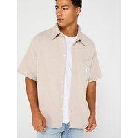 Hugo Blue Ebronn Waffle Short Sleeve Shirt - Light Beige