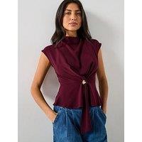 V By Very Tie Front Cap Sleeve Top - Burgundy
