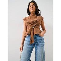 V By Very Draped Cap Sleeve Top Neutral - Brown