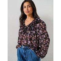 V By Very Ditsy Floral Blouse - Black