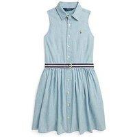 Polo Ralph Lauren Girls Sleeveless Belted Shirt Dress - Blue