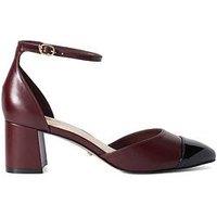 Dune London Careless Leather Block Heel Ankle Strap Courts - Burgundy